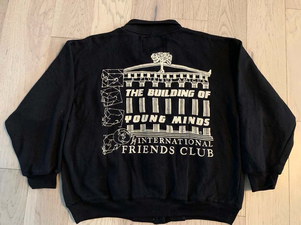 International Friends Club 'The Building of Young Minds' Button Sweater Size L